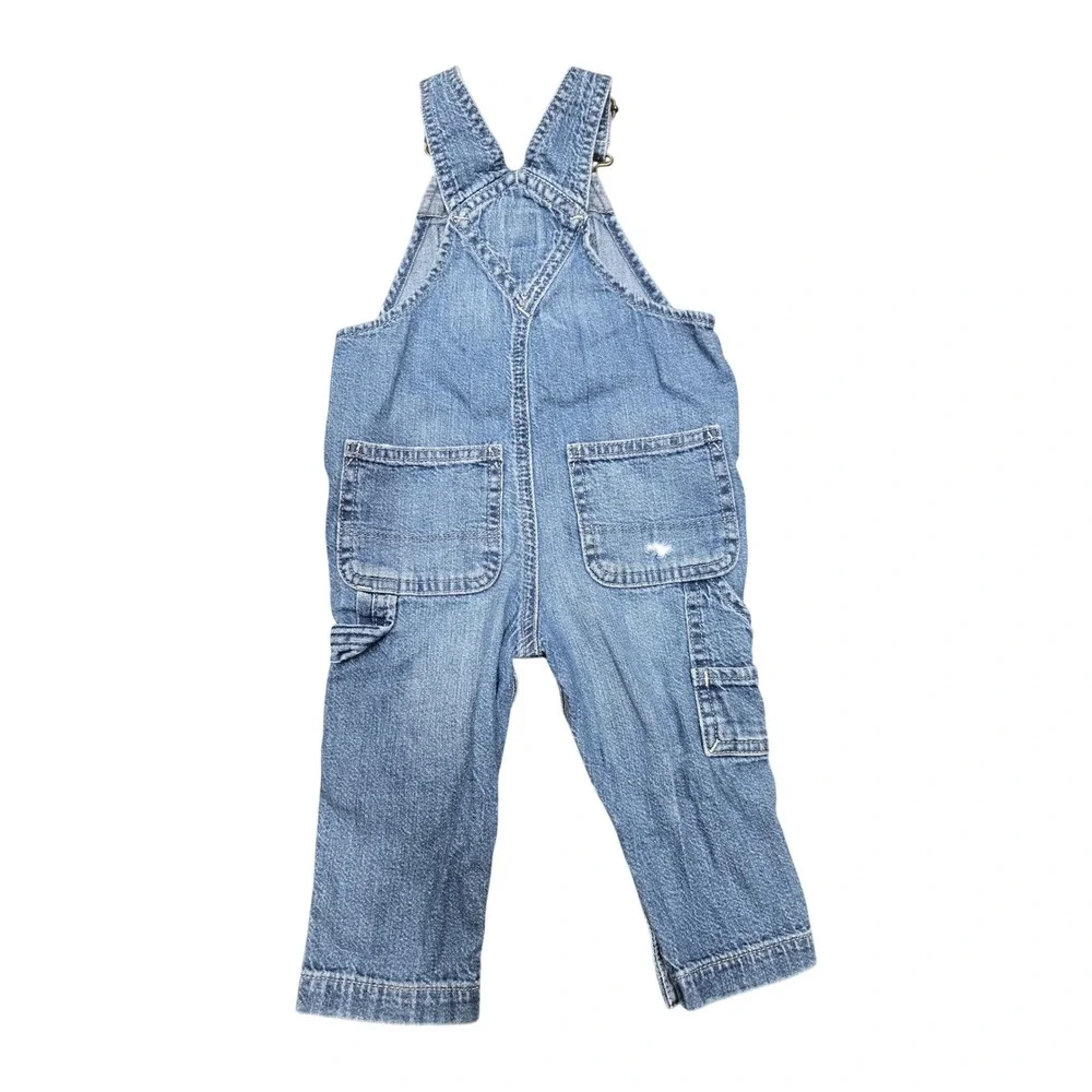 Baby Gap Denim Overalls 6-12 Months Blue Distressed Carpenter Jeans Kids Western